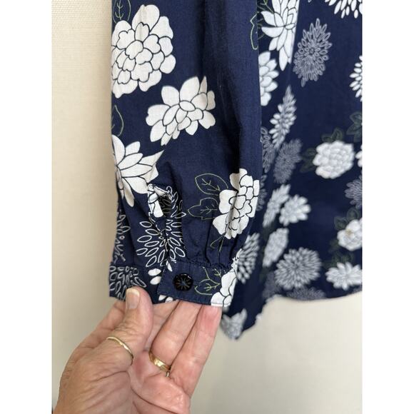 Susan Graver Women’s Plus Sz 2X Cotton Shirt Button Down Floral Print Navy White - Picture 15 of 16